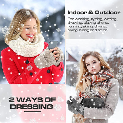 2 Pairs Winter Mittens Warm Wool Gloves with Finger Hole Cold Weather Lightweight Fingerless Thermal Gloves for Women Men Apparel & Accessories > Clothing Accessories > Gloves & Mittens Geyoga   