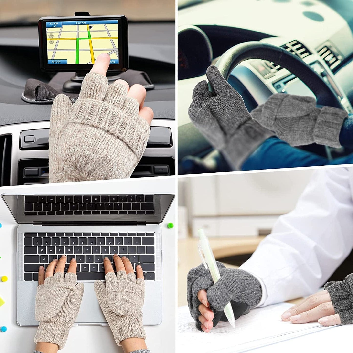 2 Pairs Winter Mittens Warm Wool Gloves with Finger Hole Cold Weather Lightweight Fingerless Thermal Gloves for Women Men Apparel & Accessories > Clothing Accessories > Gloves & Mittens Geyoga   