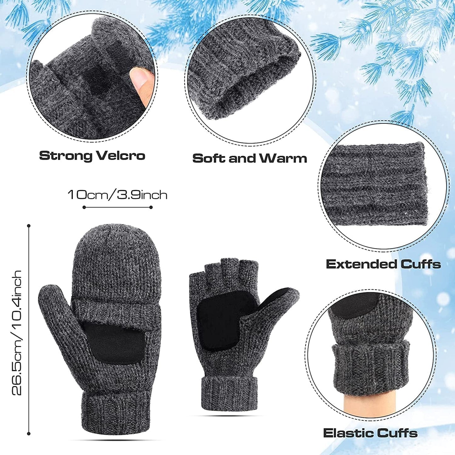 2 Pairs Winter Mittens Warm Wool Gloves with Finger Hole Cold Weather Lightweight Fingerless Thermal Gloves for Women Men Apparel & Accessories > Clothing Accessories > Gloves & Mittens Geyoga   