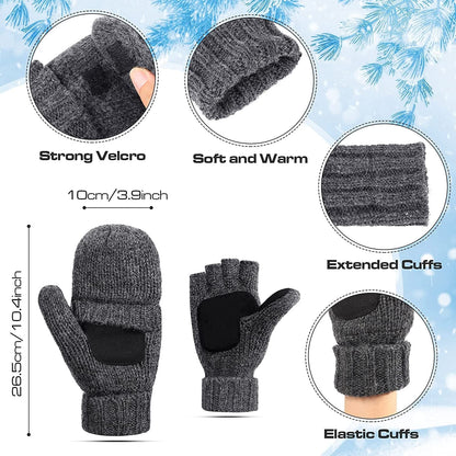2 Pairs Winter Mittens Warm Wool Gloves with Finger Hole Cold Weather Lightweight Fingerless Thermal Gloves for Women Men Apparel & Accessories > Clothing Accessories > Gloves & Mittens Geyoga   