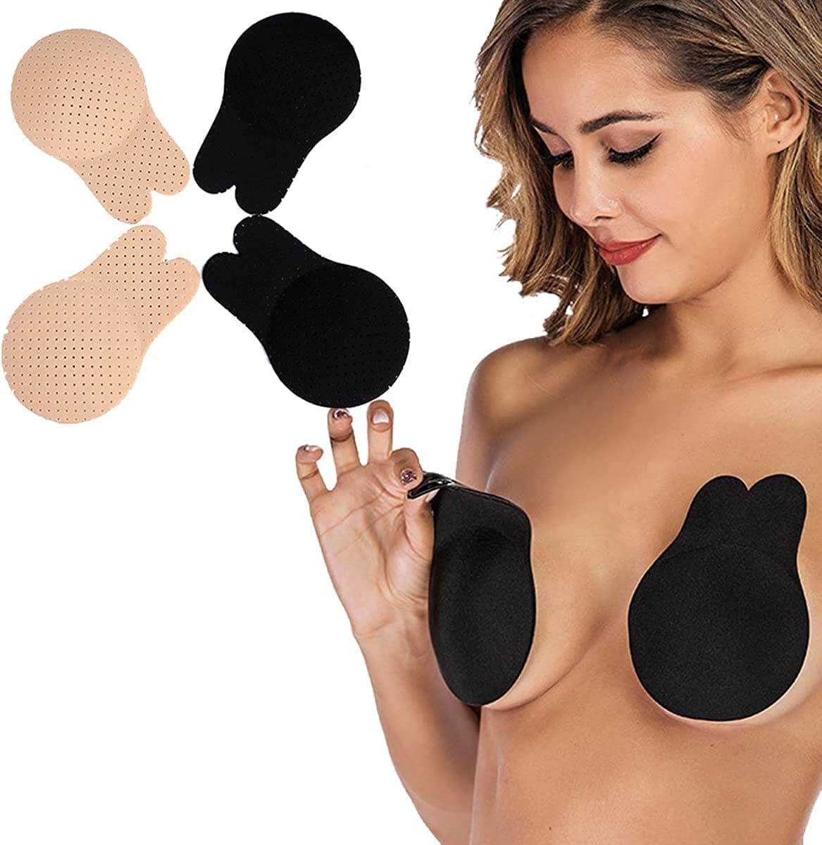 2 Pairs Women'S Adhesive Bra,Strapless Backless Sticky Bra Lift up Nipple Cover