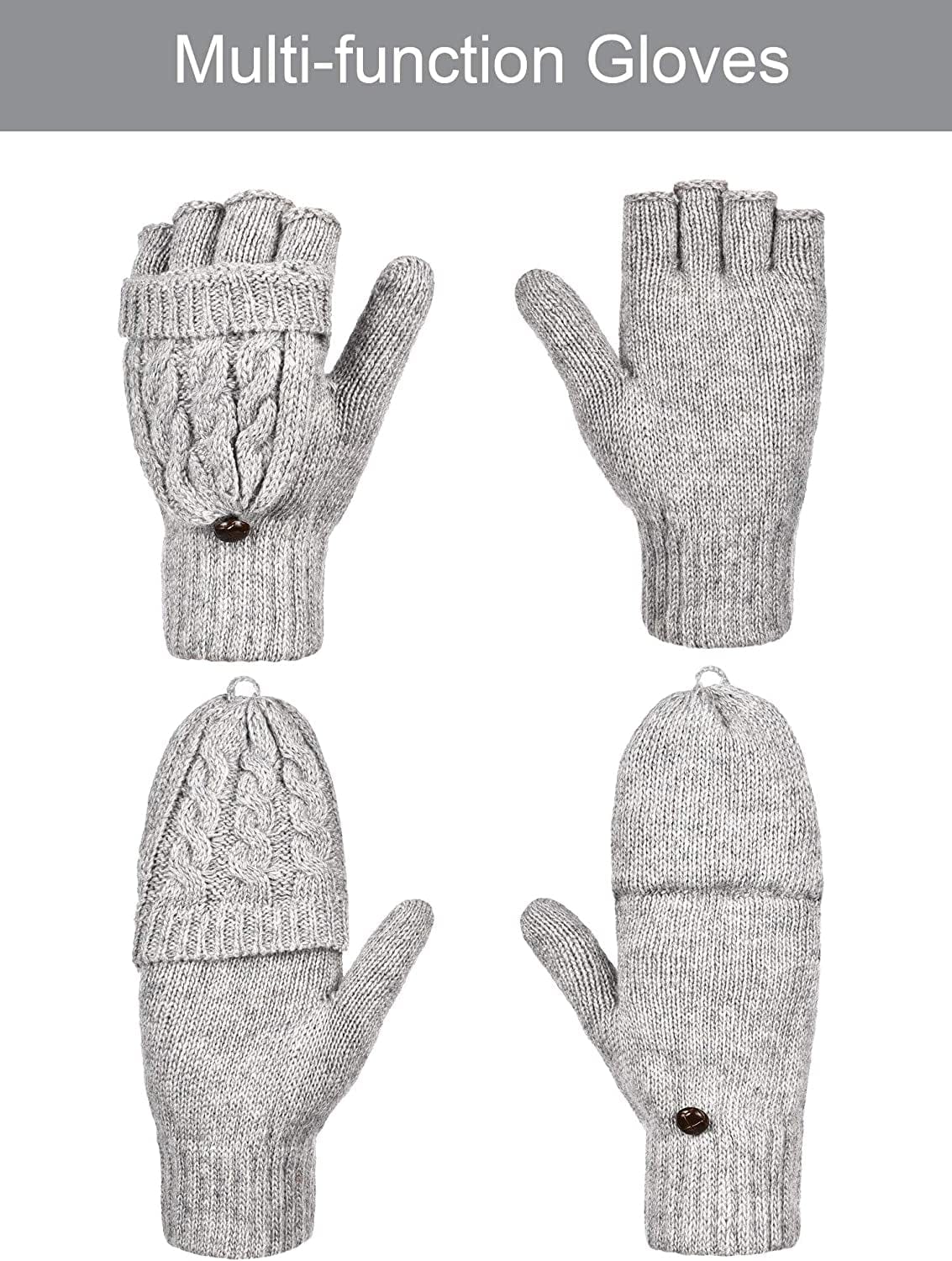 2 Pairs Women'S Winter Fingerless Gloves Winter Knitted Mittens Convertible Gloves with Buttoned Thumb Cover (Style Set 1) Apparel & Accessories > Clothing Accessories > Gloves & Mittens Bememo   