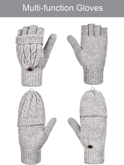 2 Pairs Women'S Winter Fingerless Gloves Winter Knitted Mittens Convertible Gloves with Buttoned Thumb Cover (Style Set 1) Apparel & Accessories > Clothing Accessories > Gloves & Mittens Bememo   