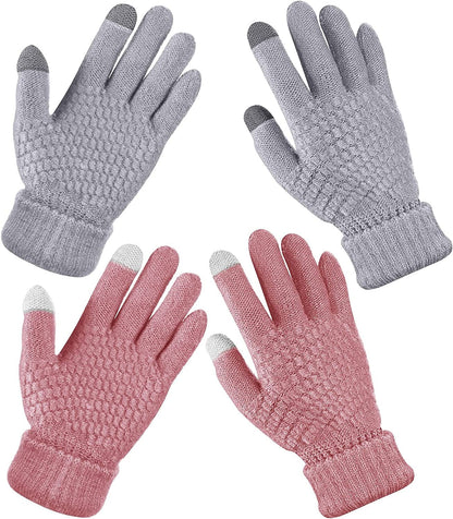 2 Pairs Women'S Winter Touchscreen Gloves Warm Fleece Lined Knit Gloves Elastic Cuff Winter Texting Gloves Apparel & Accessories > Clothing Accessories > Gloves & Mittens Geyoga Grey, Pink  