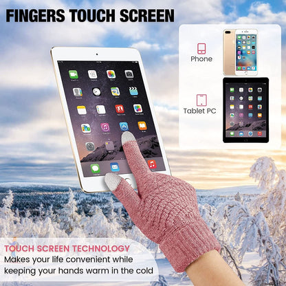 2 Pairs Women'S Winter Touchscreen Gloves Warm Fleece Lined Knit Gloves Elastic Cuff Winter Texting Gloves Apparel & Accessories > Clothing Accessories > Gloves & Mittens Geyoga   