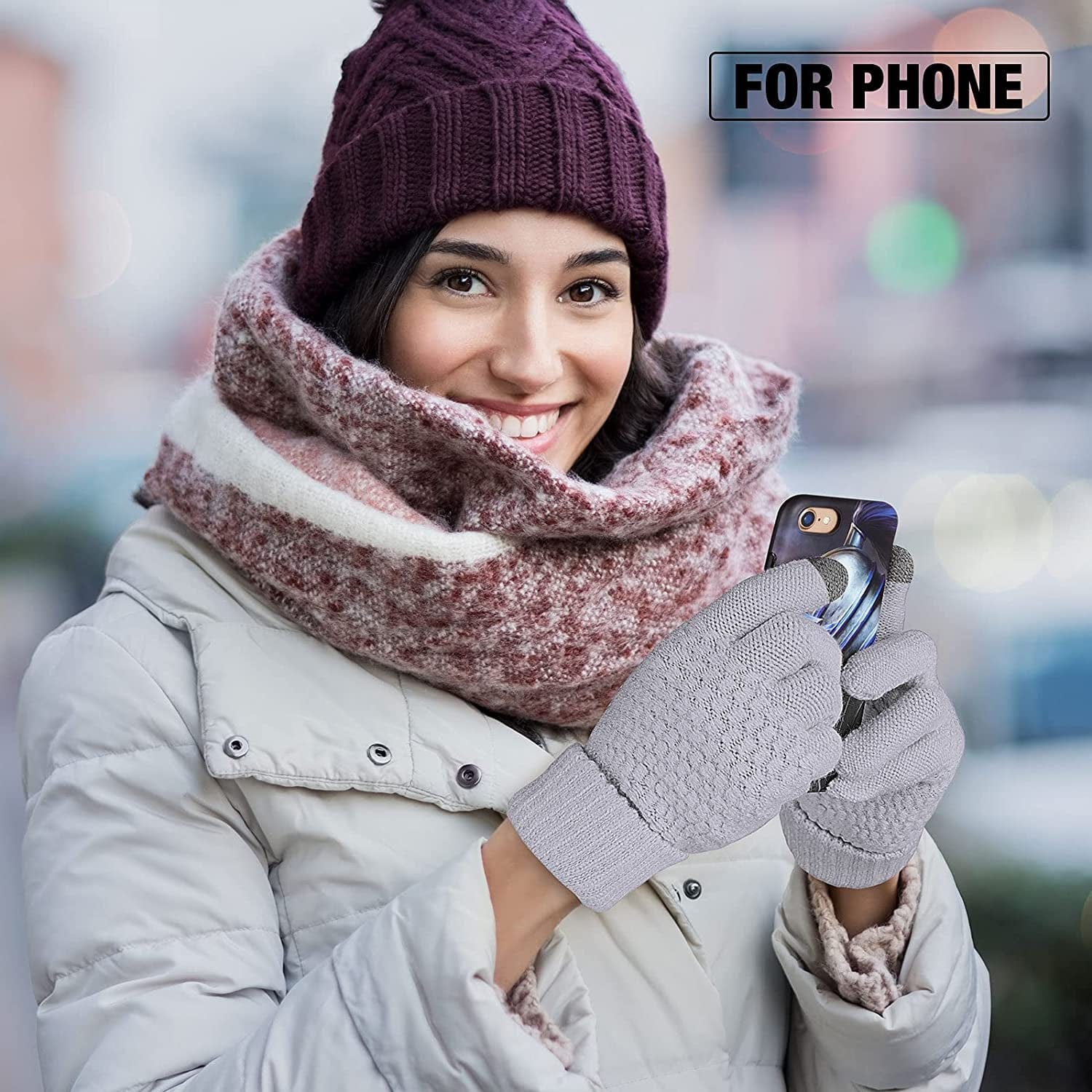 2 Pairs Women'S Winter Touchscreen Gloves Warm Fleece Lined Knit Gloves Elastic Cuff Winter Texting Gloves Apparel & Accessories > Clothing Accessories > Gloves & Mittens Geyoga   