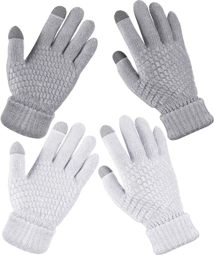 2 Pairs Women'S Winter Touchscreen Gloves Warm Fleece Lined Knit Gloves Elastic Cuff Winter Texting Gloves Apparel & Accessories > Clothing Accessories > Gloves & Mittens Geyoga White, Gray  