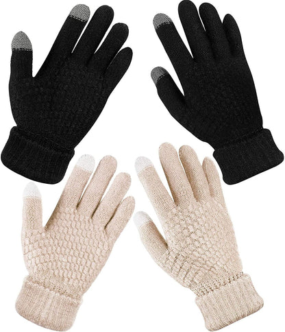 2 Pairs Women'S Winter Touchscreen Gloves Warm Fleece Lined Knit Gloves Elastic Cuff Winter Texting Gloves Apparel & Accessories > Clothing Accessories > Gloves & Mittens Geyoga Black, Beige  