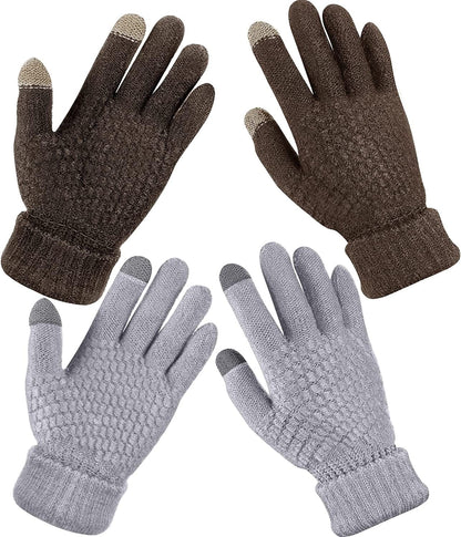 2 Pairs Women'S Winter Touchscreen Gloves Warm Fleece Lined Knit Gloves Elastic Cuff Winter Texting Gloves Apparel & Accessories > Clothing Accessories > Gloves & Mittens Geyoga Coffee, Gray  