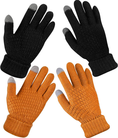 2 Pairs Women'S Winter Touchscreen Gloves Warm Fleece Lined Knit Gloves Elastic Cuff Winter Texting Gloves Apparel & Accessories > Clothing Accessories > Gloves & Mittens Geyoga Black, Khaki  
