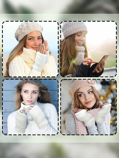 2 Pairs Women Winter Fingerless Mittens Warm Furry Gloves Convertible Fingerless Gloves Half Finger Arm Warmer Gloves Soft Faux Fur Gloves Smooth Furry Gloves Rabbit Fur Mittens for Girls Apparel & Accessories > Clothing Accessories > Gloves & Mittens Geyoga   