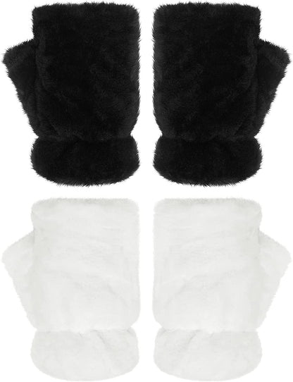 2 Pairs Women Winter Fingerless Mittens Warm Furry Gloves Convertible Fingerless Gloves Half Finger Arm Warmer Gloves Soft Faux Fur Gloves Smooth Furry Gloves Rabbit Fur Mittens for Girls Apparel & Accessories > Clothing Accessories > Gloves & Mittens Geyoga   