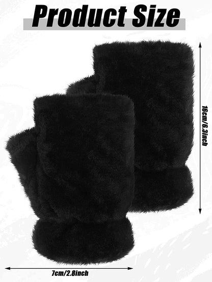 2 Pairs Women Winter Fingerless Mittens Warm Furry Gloves Convertible Fingerless Gloves Half Finger Arm Warmer Gloves Soft Faux Fur Gloves Smooth Furry Gloves Rabbit Fur Mittens for Girls Apparel & Accessories > Clothing Accessories > Gloves & Mittens Geyoga   