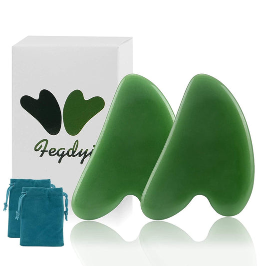 2 Pcs Gua Sha Massage Tool for Jade Stone for Face Massager Skin Scraping Massager Natural Jade Gua Sha Board for Face and Body (Dark Green) Health & Beauty > Personal Care > Cosmetics > Cosmetic Tools > Skin Care Tools Fegdyi Dark Green  