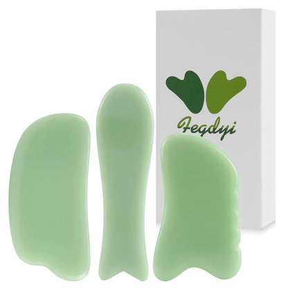 2 Pcs Gua Sha Massage Tool for Jade Stone for Face Massager Skin Scraping Massager Natural Jade Gua Sha Board for Face and Body (Dark Green) Health & Beauty > Personal Care > Cosmetics > Cosmetic Tools > Skin Care Tools Fegdyi Light Green Suit  