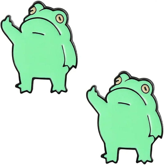 2 Pcs Middle Finger Frog Funny Cartoon Animal Brooch Backpack Badge Enamel Lapel Pins
