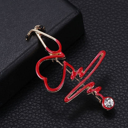 2 PCS Nurse Doctor Gift Enamel Pin Backpack Badge Pendant Lapel Pins Stethoscope Brooch Electrocardiogram Medical Heart Shaped
