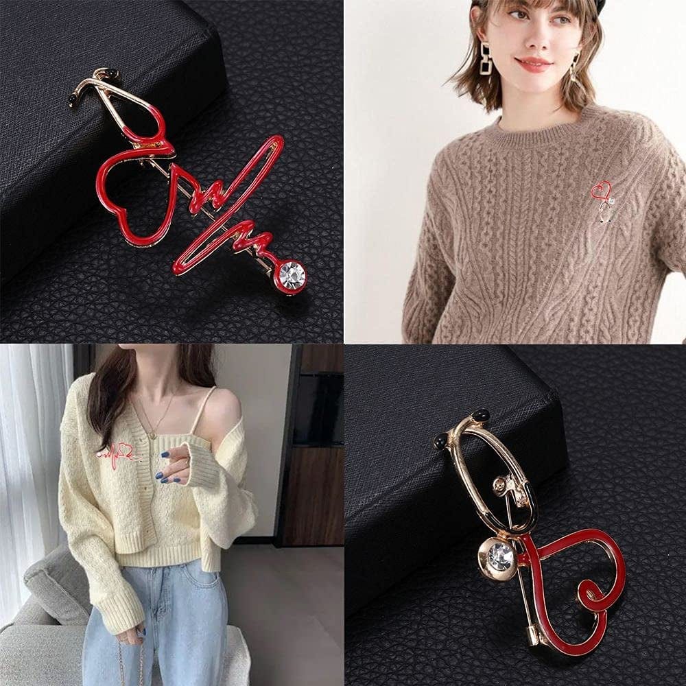 2 PCS Nurse Doctor Gift Enamel Pin Backpack Badge Pendant Lapel Pins Stethoscope Brooch Electrocardiogram Medical Heart Shaped
