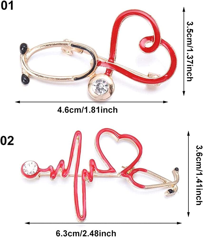 2 PCS Nurse Doctor Gift Enamel Pin Backpack Badge Pendant Lapel Pins Stethoscope Brooch Electrocardiogram Medical Heart Shaped