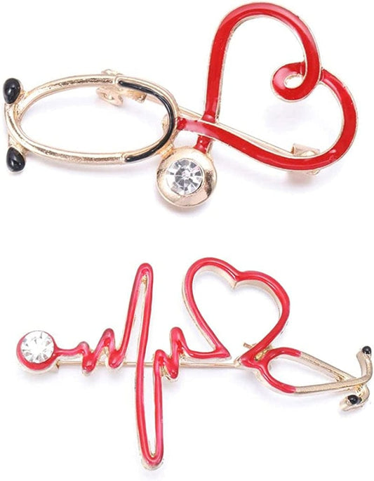 2 PCS Nurse Doctor Gift Enamel Pin Backpack Badge Pendant Lapel Pins Stethoscope Brooch Electrocardiogram Medical Heart Shaped