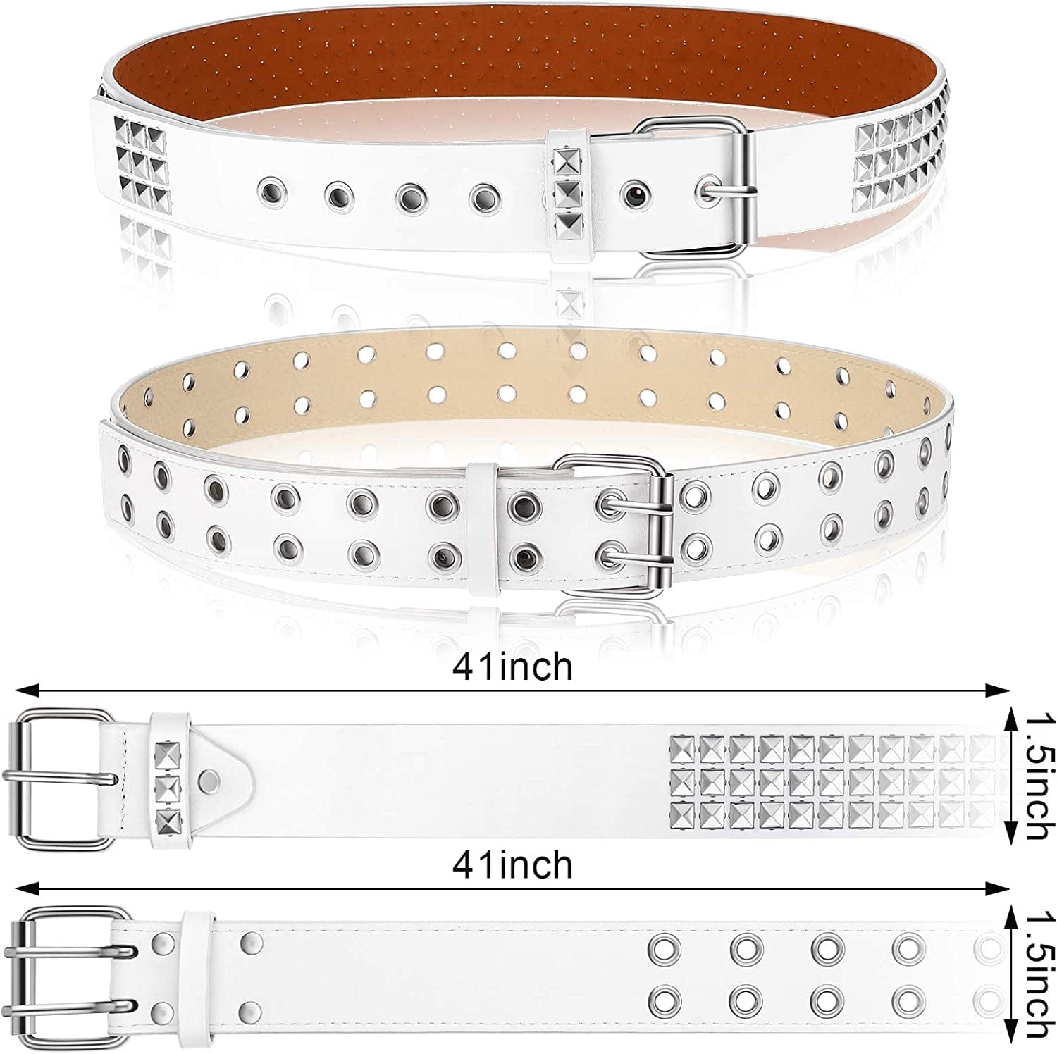 2 Pcs Rivet Studded Punk Belt Double Grommet Belt Gothic Belt for Women Men Gift Apparel & Accessories > Clothing Accessories > Belts Syhood   