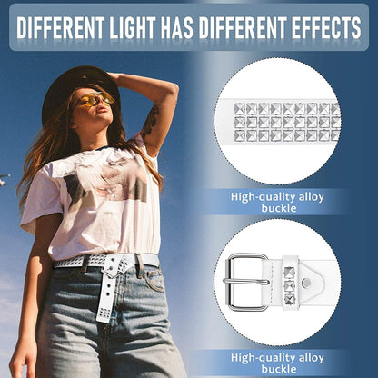 2 Pcs Rivet Studded Punk Belt Double Grommet Belt Gothic Belt for Women Men Gift Apparel & Accessories > Clothing Accessories > Belts Syhood   