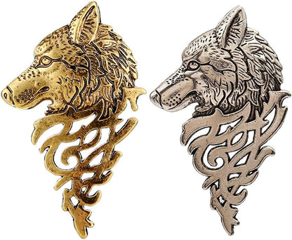 2 Pcs Vintage Wolf Head Lapel Brooch Set. Antique Animal Suit Collar Brooch Pin, Sweater Shawl Scarf Badge for Men Women Set 1