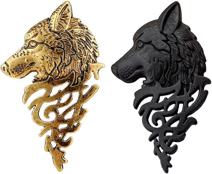 2 Pcs Vintage Wolf Head Lapel Brooch Set. Antique Animal Suit Collar Brooch Pin, Sweater Shawl Scarf Badge for Men Women Set 2