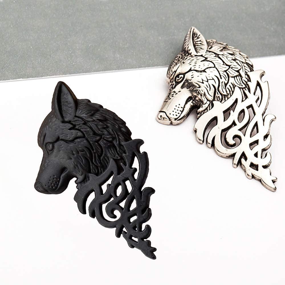 2 Pcs Vintage Wolf Head Lapel Brooch Set. Antique Animal Suit Collar Brooch Pin, Sweater Shawl Scarf Badge for Men Women