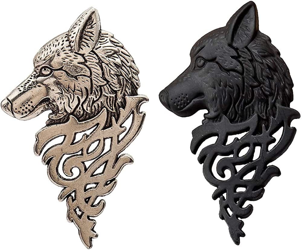 2 Pcs Vintage Wolf Head Lapel Brooch Set. Antique Animal Suit Collar Brooch Pin, Sweater Shawl Scarf Badge for Men Women Set 3