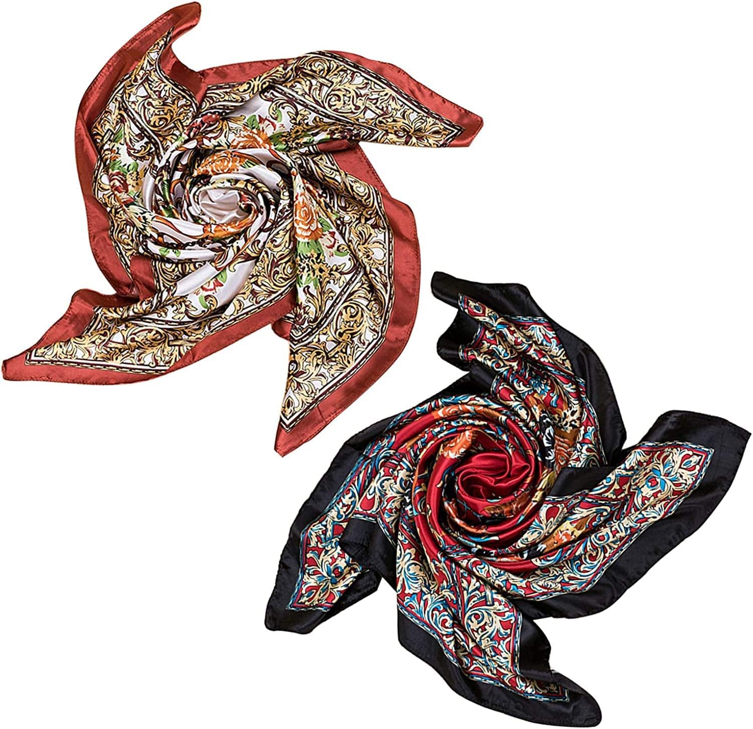 2 PCS Womens Satin Scarf Large Square Silk Feeling Head Hair Scarves Wraps for Sleeping 35 X 35 Inches Apparel & Accessories > Clothing Accessories > Bandanas & Headties Senker Fashion   