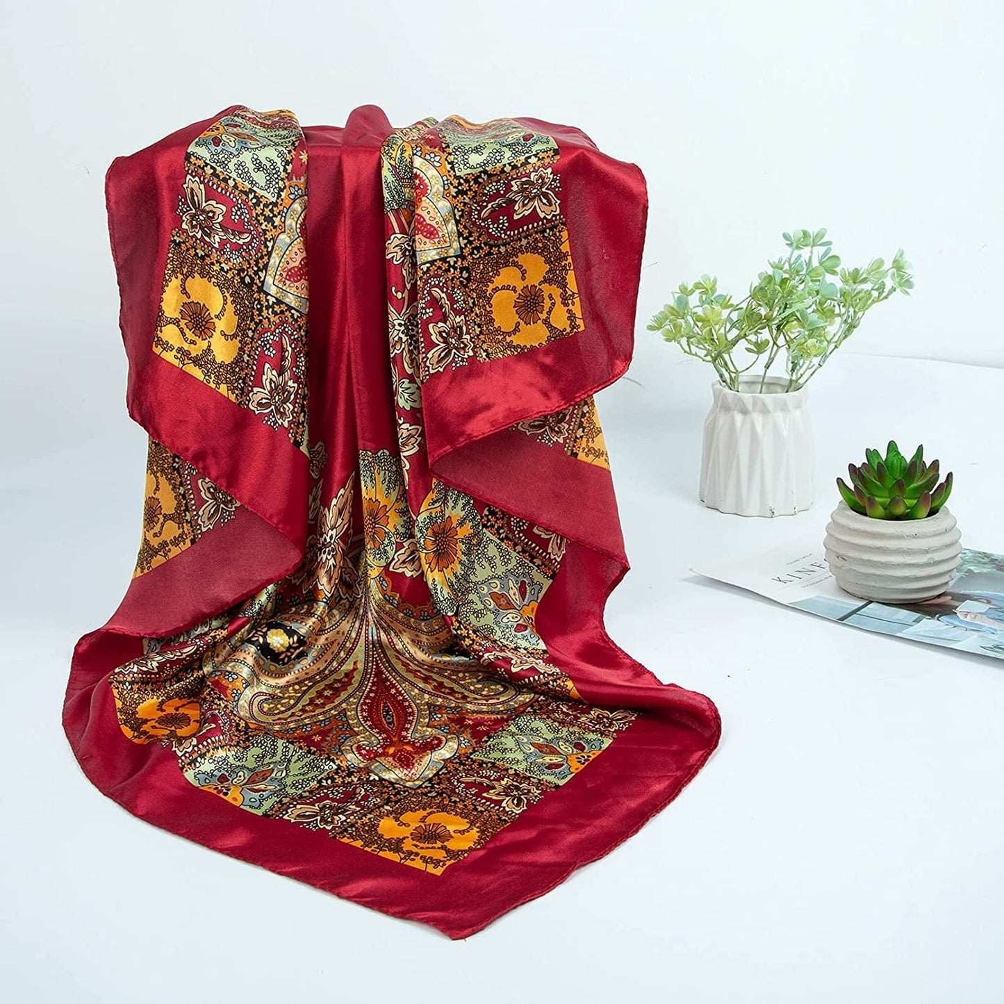 2 PCS Womens Satin Scarf Large Square Silk Feeling Head Hair Scarves Wraps for Sleeping 35 X 35 Inches Apparel & Accessories > Clothing Accessories > Bandanas & Headties Senker Fashion   