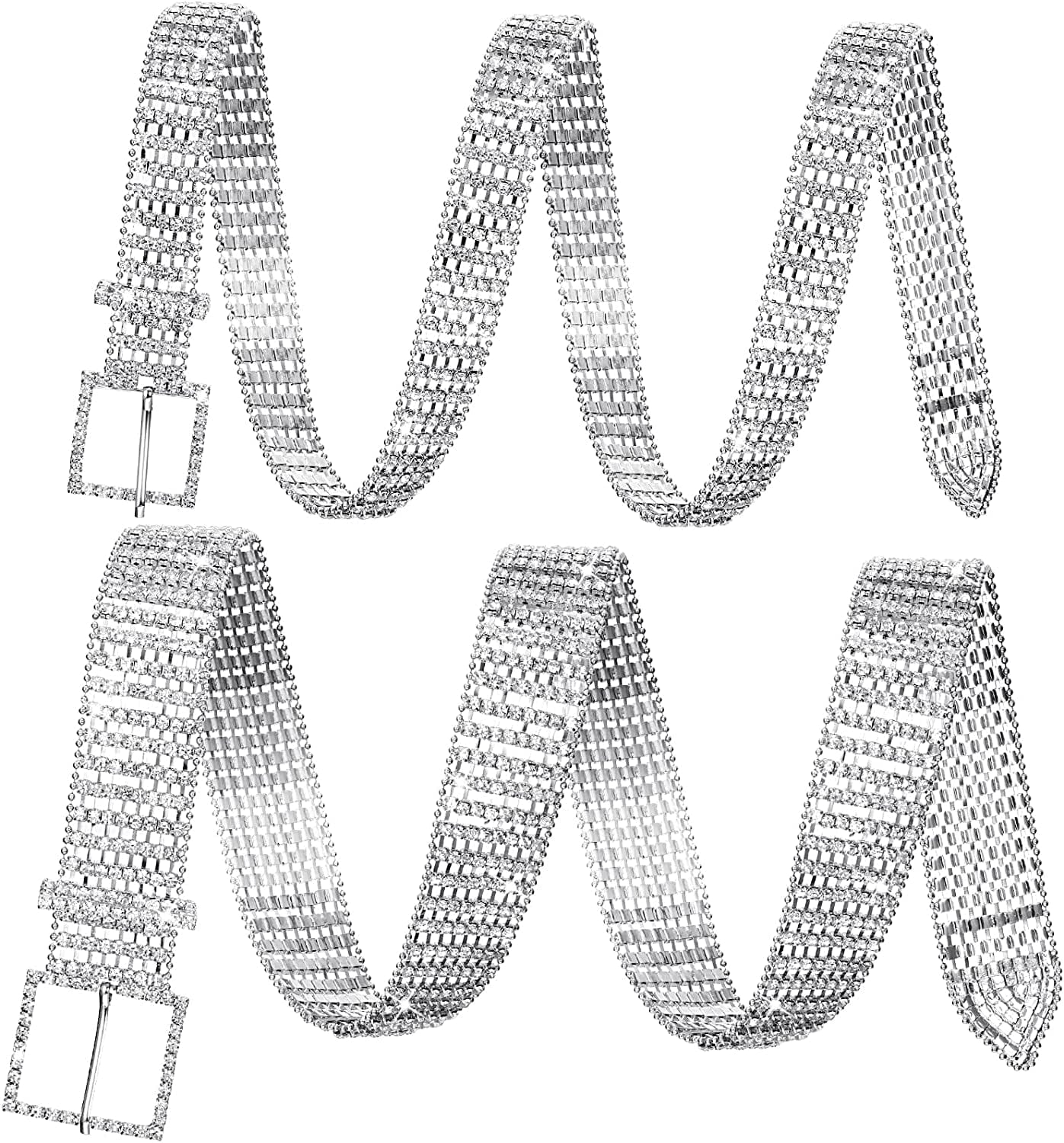 2 Pieces 5-8 Rows Women Rhinestone Belts Shiny Waist Belts Wide Belt Bling Glitter Chain Waistband for Jeans Dresses Pants Apparel & Accessories > Clothing Accessories > Belts Geyoga   