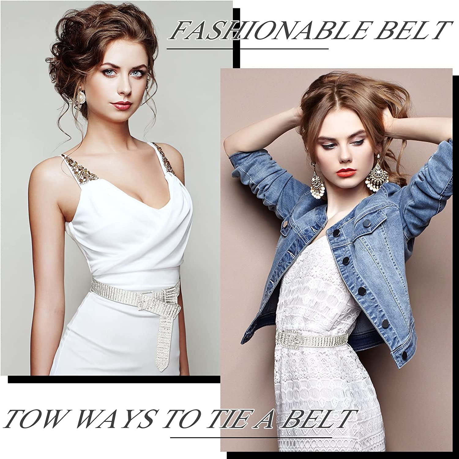 2 Pieces 5-8 Rows Women Rhinestone Belts Shiny Waist Belts Wide Belt Bling Glitter Chain Waistband for Jeans Dresses Pants Apparel & Accessories > Clothing Accessories > Belts Geyoga   