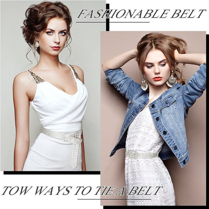 2 Pieces 5-8 Rows Women Rhinestone Belts Shiny Waist Belts Wide Belt Bling Glitter Chain Waistband for Jeans Dresses Pants Apparel & Accessories > Clothing Accessories > Belts Geyoga   