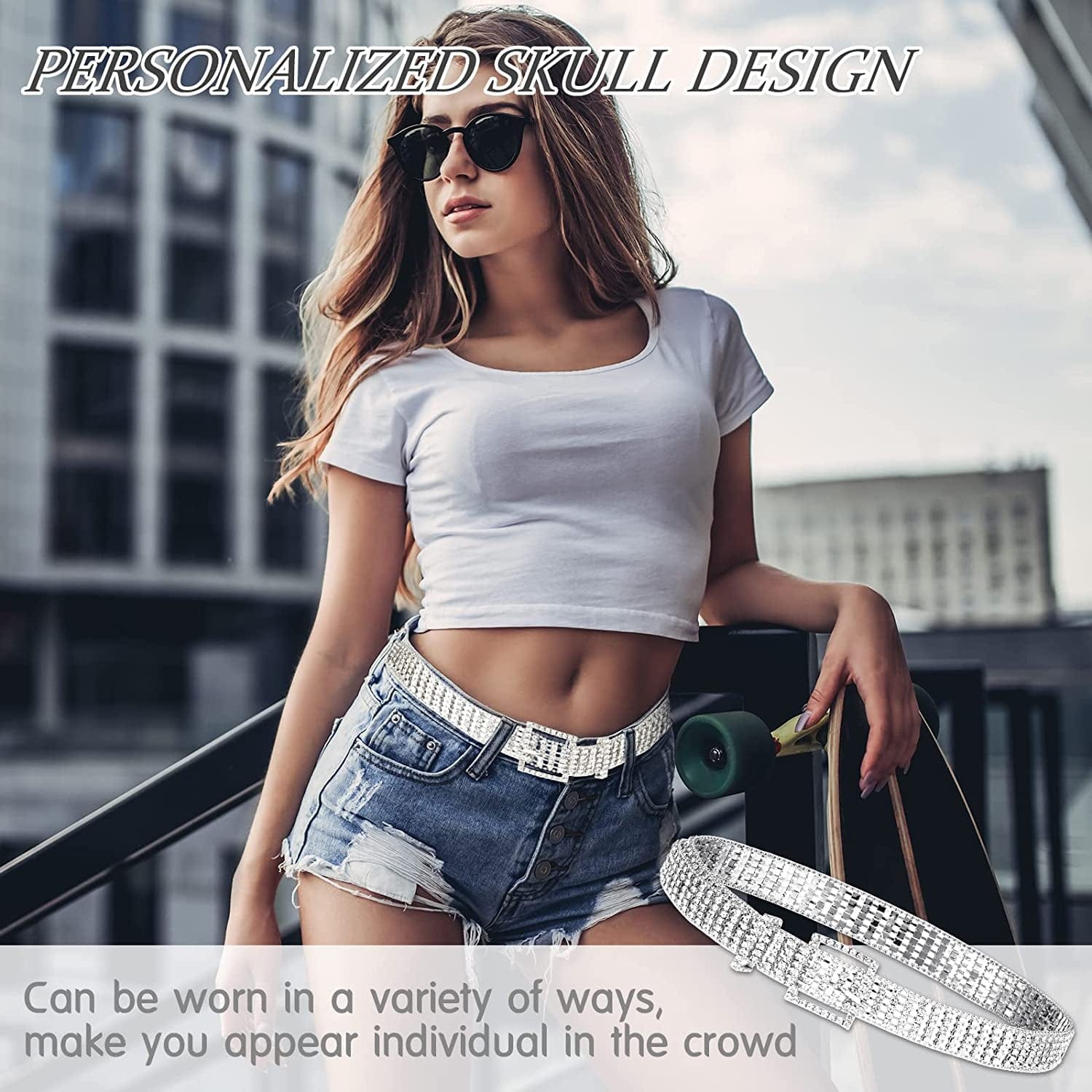 2 Pieces 5-8 Rows Women Rhinestone Belts Shiny Waist Belts Wide Belt Bling Glitter Chain Waistband for Jeans Dresses Pants Apparel & Accessories > Clothing Accessories > Belts Geyoga   