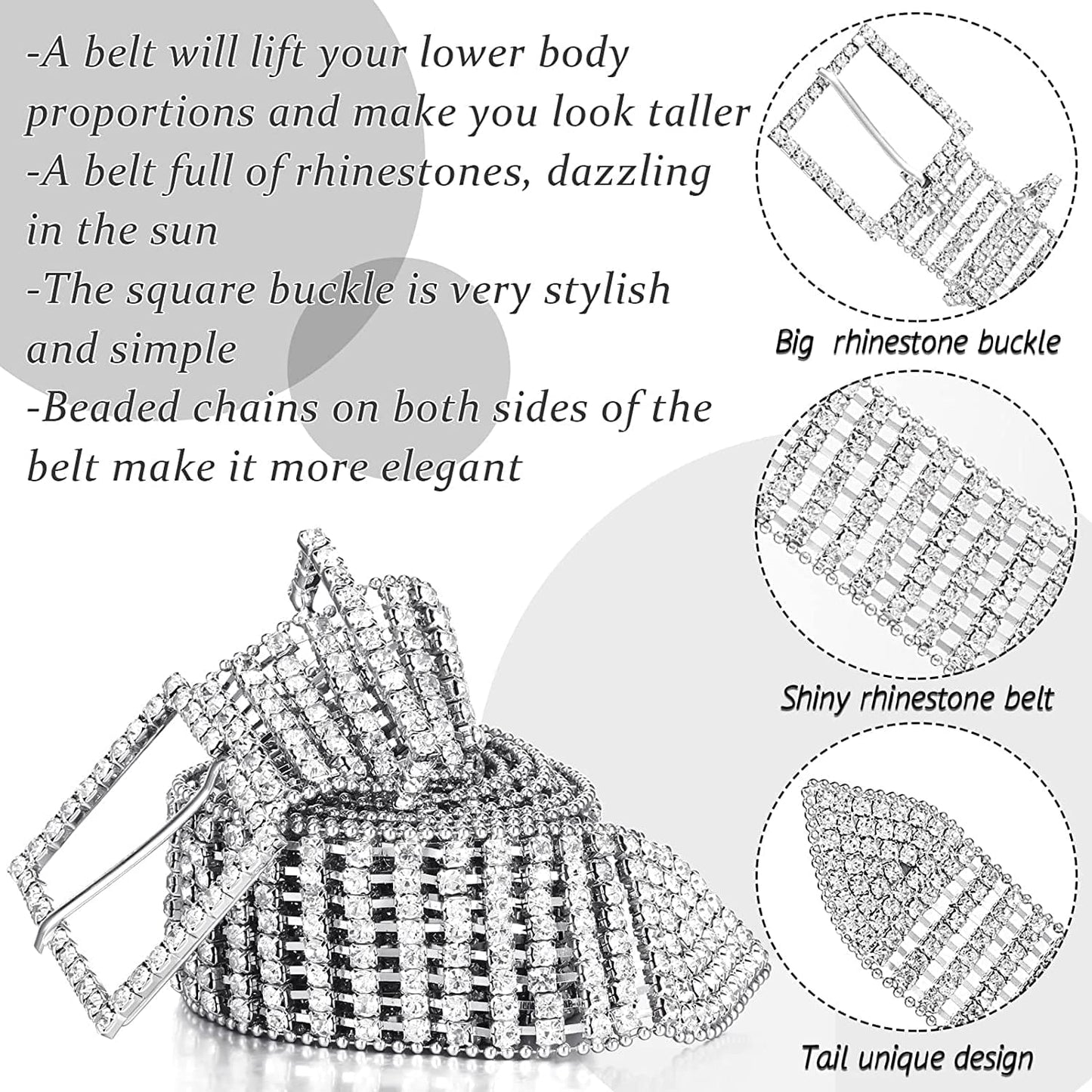 2 Pieces 5-8 Rows Women Rhinestone Belts Shiny Waist Belts Wide Belt Bling Glitter Chain Waistband for Jeans Dresses Pants Apparel & Accessories > Clothing Accessories > Belts Geyoga   