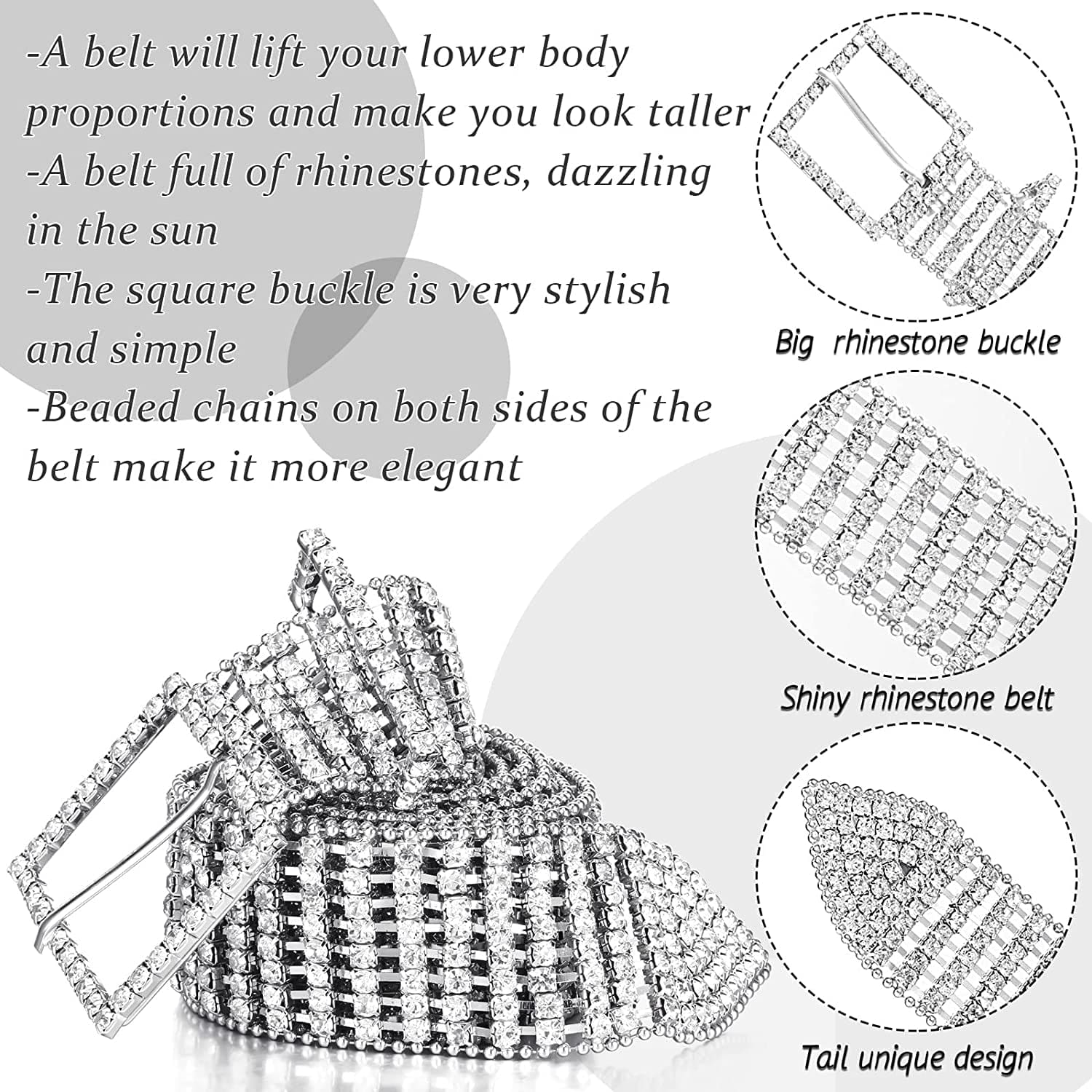 2 Pieces 5-8 Rows Women Rhinestone Belts Shiny Waist Belts Wide Belt Bling Glitter Chain Waistband for Jeans Dresses Pants Apparel & Accessories > Clothing Accessories > Belts Geyoga   