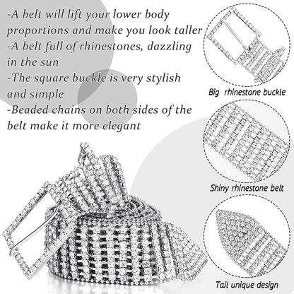 2 Pieces 5-8 Rows Women Rhinestone Belts Shiny Waist Belts Wide Belt Bling Glitter Chain Waistband for Jeans Dresses Pants Apparel & Accessories > Clothing Accessories > Belts Geyoga   