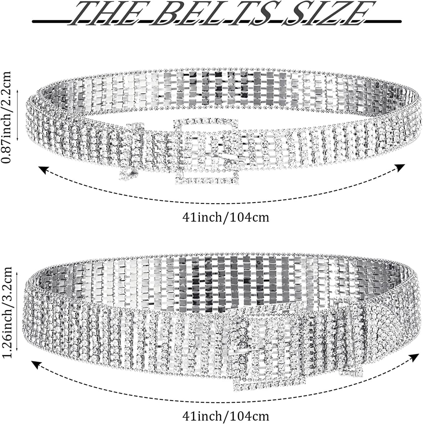 2 Pieces 5-8 Rows Women Rhinestone Belts Shiny Waist Belts Wide Belt Bling Glitter Chain Waistband for Jeans Dresses Pants Apparel & Accessories > Clothing Accessories > Belts Geyoga   