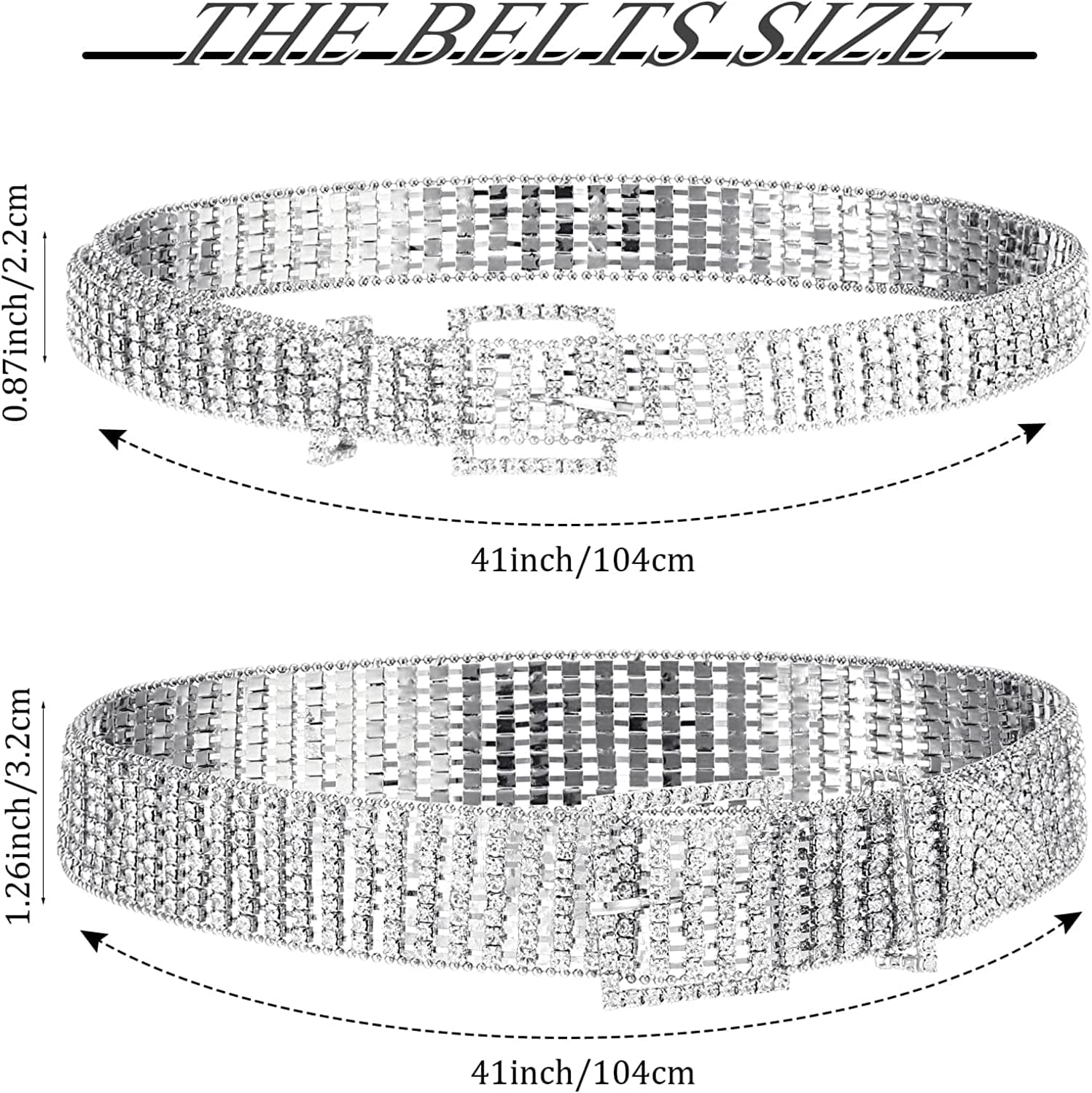 2 Pieces 5-8 Rows Women Rhinestone Belts Shiny Waist Belts Wide Belt Bling Glitter Chain Waistband for Jeans Dresses Pants Apparel & Accessories > Clothing Accessories > Belts Geyoga   