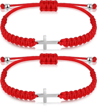 2 Pieces Friendship Cross Bracelet Black String Rope Braided Bracelet Cross Charm Adjustable Handmade Matching Couple Bracelets for Women Men Brother Kabbalah Strand Lucky BFF Bracelets Apparel & Accessories > Jewelry > Bracelets Sureio Red  
