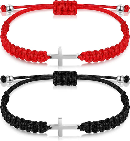 2 Pieces Friendship Cross Bracelet Black String Rope Braided Bracelet Cross Charm Adjustable Handmade Matching Couple Bracelets for Women Men Brother Kabbalah Strand Lucky BFF Bracelets Apparel & Accessories > Jewelry > Bracelets Sureio Red/ Black  