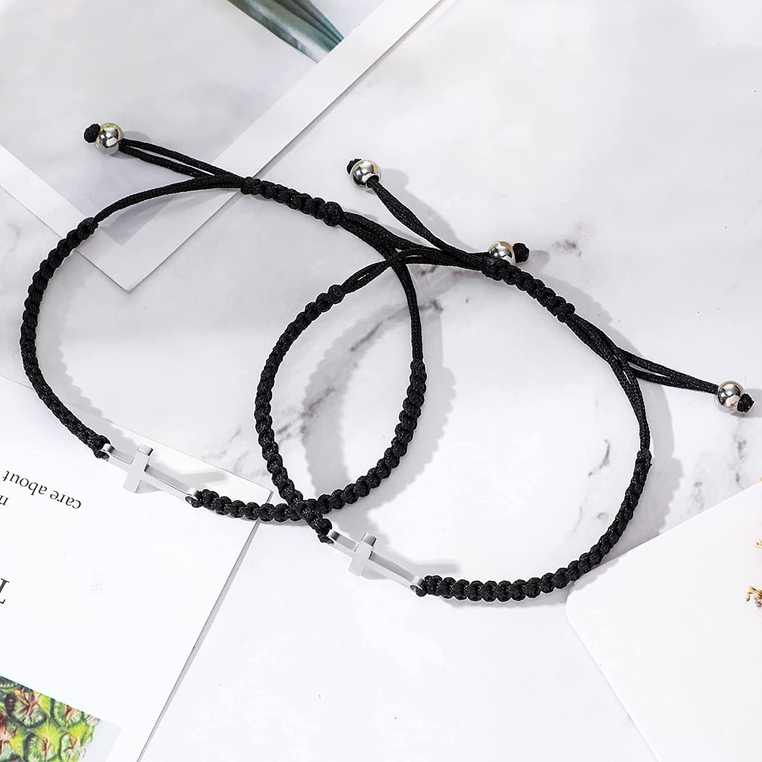 2 Pieces Friendship Cross Bracelet Black String Rope Braided Bracelet Cross Charm Adjustable Handmade Matching Couple Bracelets for Women Men Brother Kabbalah Strand Lucky BFF Bracelets Apparel & Accessories > Jewelry > Bracelets Sureio   
