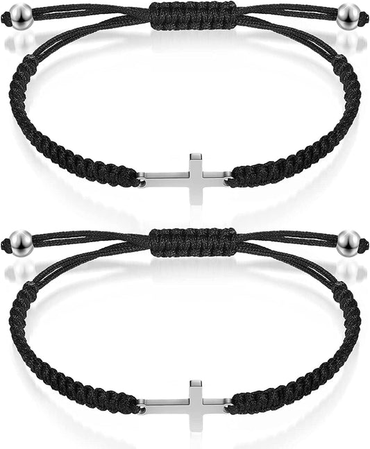 2 Pieces Friendship Cross Bracelet Black String Rope Braided Bracelet Cross Charm Adjustable Handmade Matching Couple Bracelets for Women Men Brother Kabbalah Strand Lucky BFF Bracelets Apparel & Accessories > Jewelry > Bracelets Sureio Black  