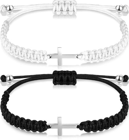 2 Pieces Friendship Cross Bracelet Black String Rope Braided Bracelet Cross Charm Adjustable Handmade Matching Couple Bracelets for Women Men Brother Kabbalah Strand Lucky BFF Bracelets Apparel & Accessories > Jewelry > Bracelets Sureio White/ Black  