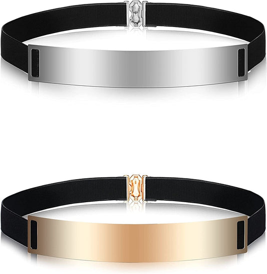 2 Pieces Gold Silver Belts for Women Dress Elastic Metal Waist Belt Dress Belt for Halloween Christmas Decorations Apparel & Accessories > Clothing Accessories > Belts Geyoga   