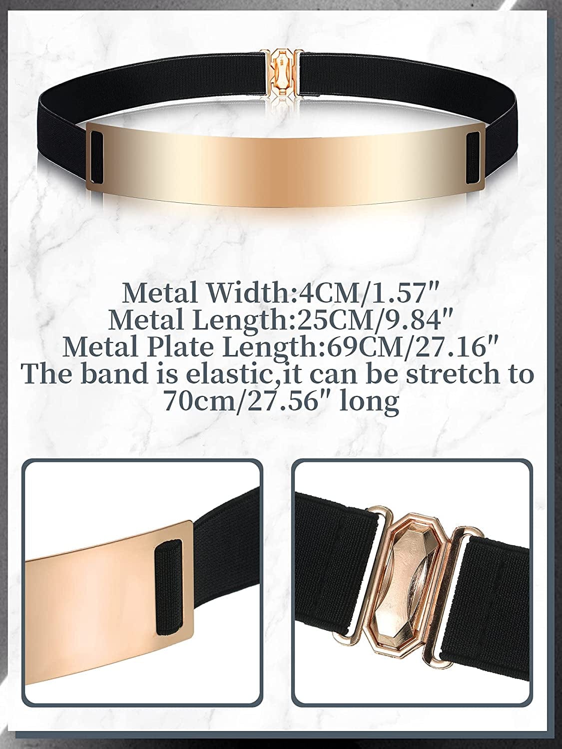 2 Pieces Gold Silver Belts for Women Dress Elastic Metal Waist Belt Dress Belt for Halloween Christmas Decorations Apparel & Accessories > Clothing Accessories > Belts Geyoga   