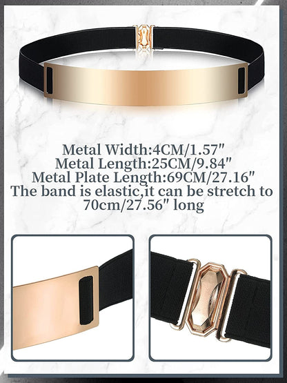2 Pieces Gold Silver Belts for Women Dress Elastic Metal Waist Belt Dress Belt for Halloween Christmas Decorations Apparel & Accessories > Clothing Accessories > Belts Geyoga   