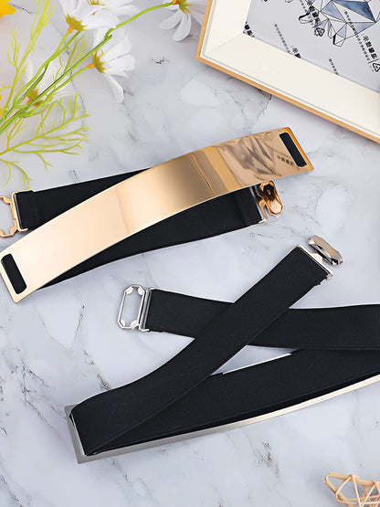 2 Pieces Gold Silver Belts for Women Dress Elastic Metal Waist Belt Dress Belt for Halloween Christmas Decorations Apparel & Accessories > Clothing Accessories > Belts Geyoga   